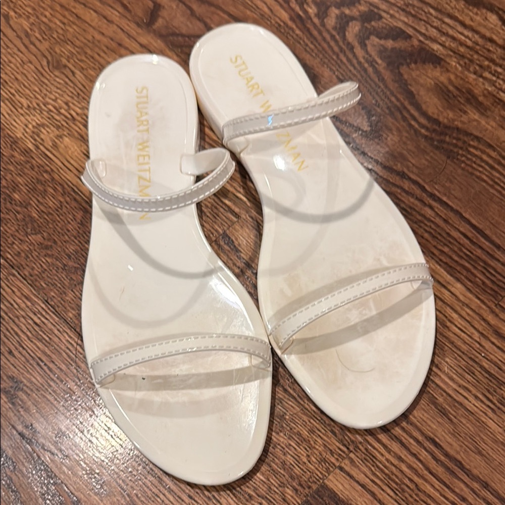 Stuart Weitzman Cream Two Strap Jelly Sandals Size 9